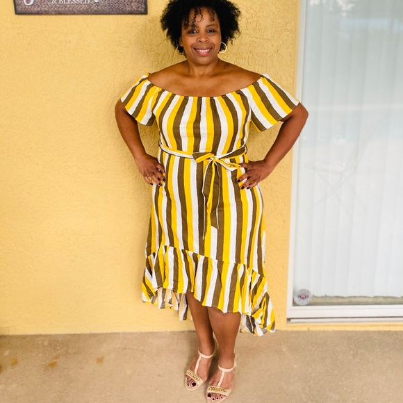 Striped Off Shoulder Dress